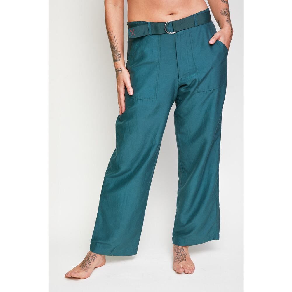 Brazeau Tricot Silk Utility Pants Green Wide Leg Size 2 Medium